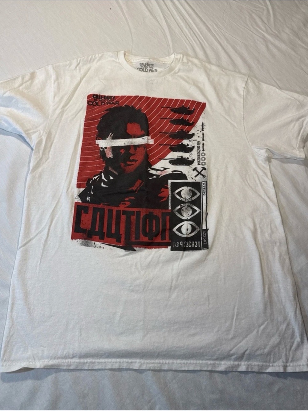 Call Of Duty Black Ops Call War Video T-Shirt  Tee Short Sleeve LARGE White
